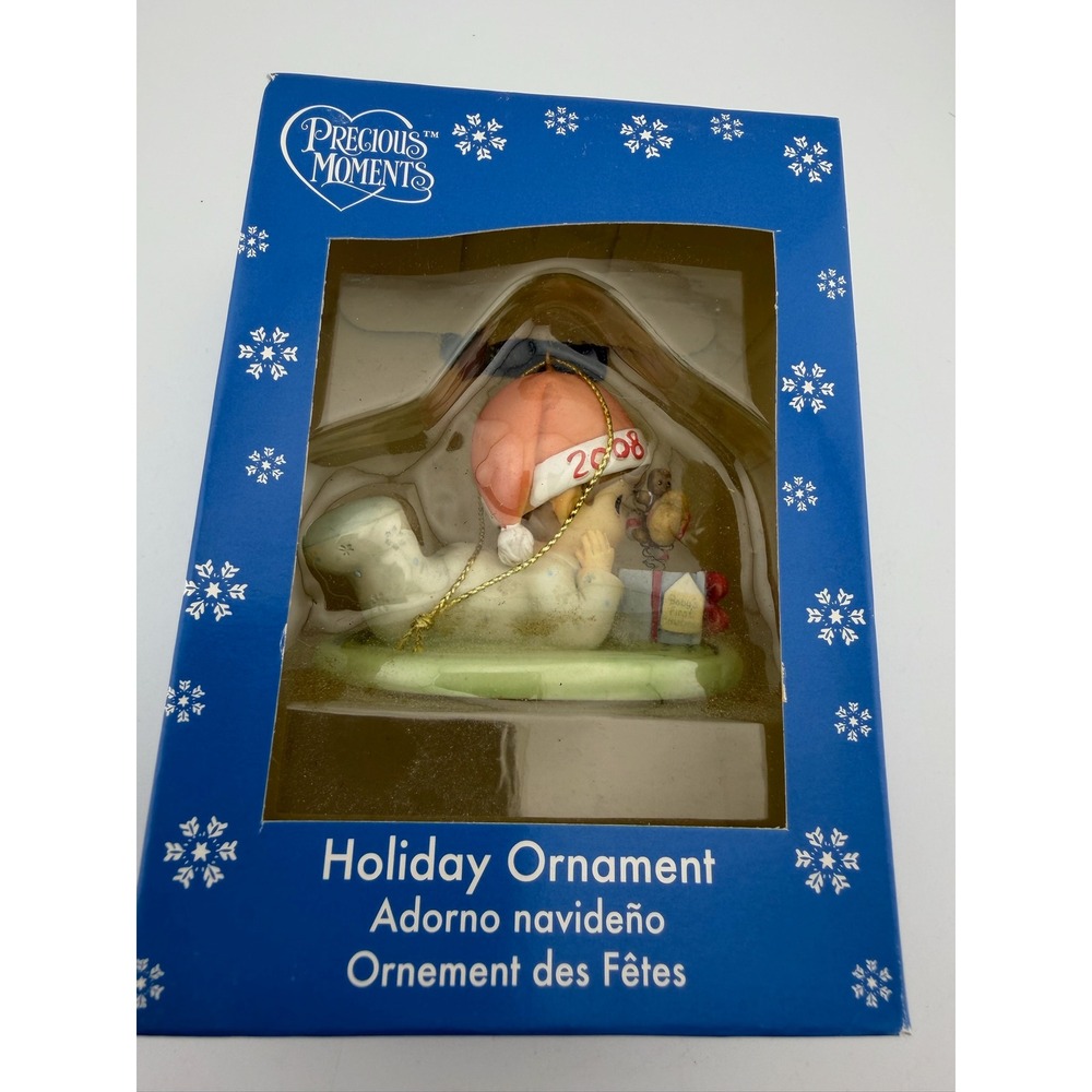 Precious Moments Holiday Ornament 2008 Boy with Dog and‎ Gift Porcelain Figurine